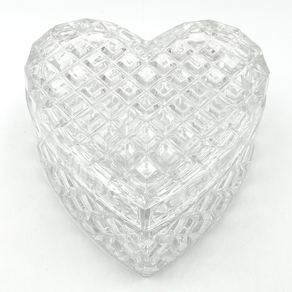 Vintage Bohemia Czech Republic 24% Lead Crystal Cut Glass Heart Shaped Box BLOCK